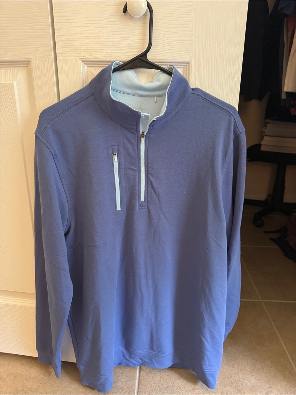 Walter Hagen Blue Quarter-Zip Sweater with Light Blue Trim